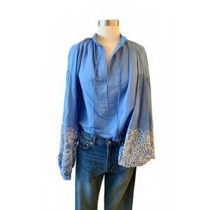 NEW THIERRY COLSON women's guise long sleeve blouse in cerulean blue